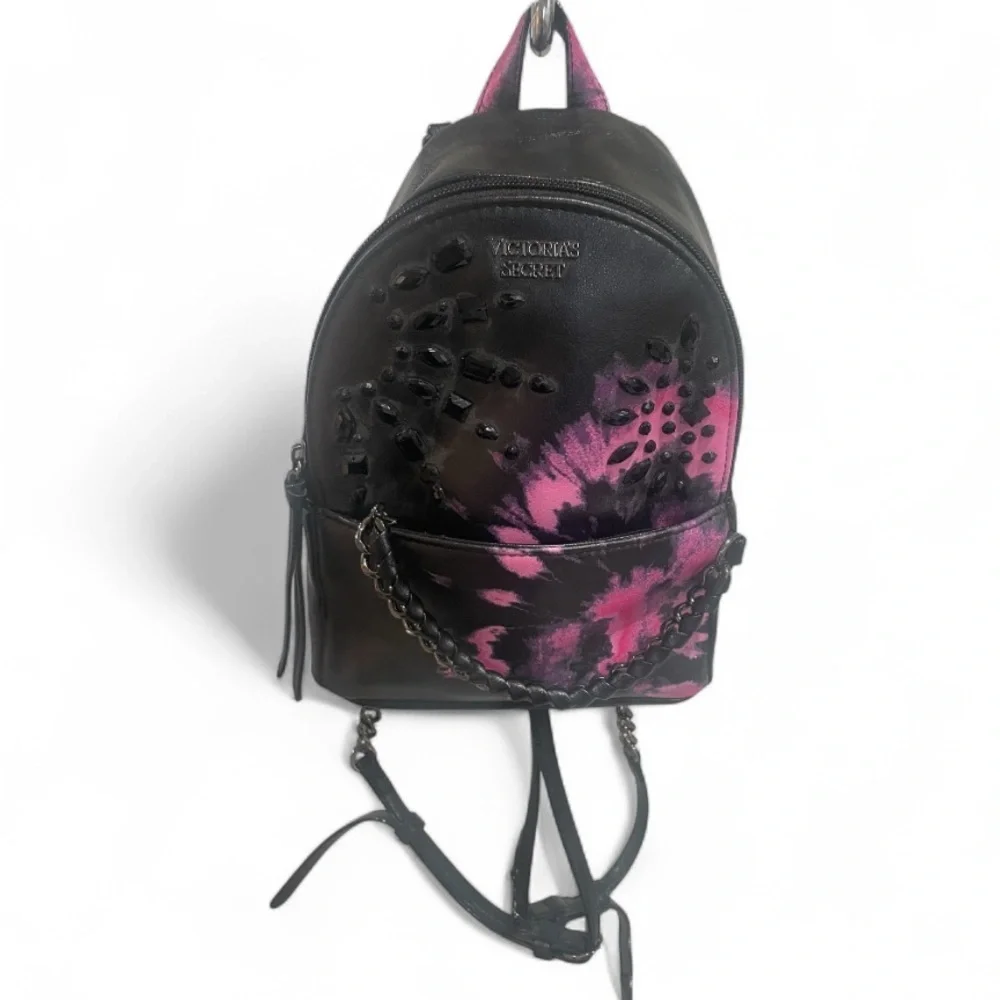 Victoria’s Secret Black Studded Tie-Dye Mini Backpack – NWOT Adjustable Straps - Picture 2 of 9